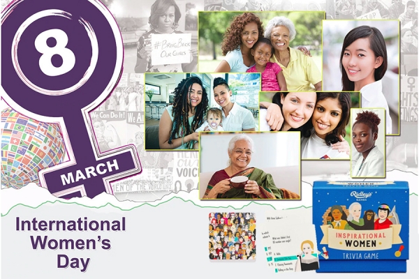 IWD poster and Inspirational Women Trivia Game
