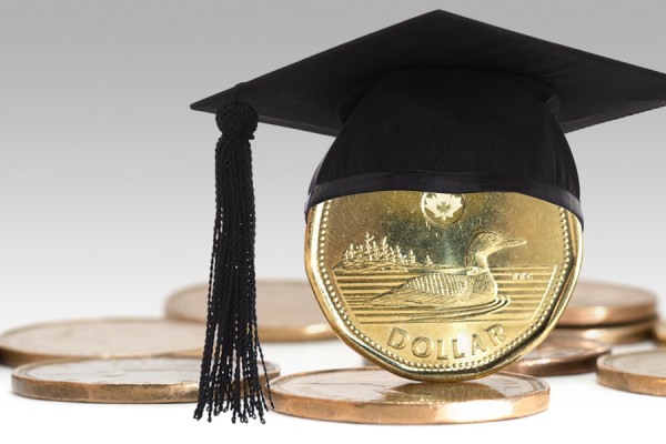 graduation cap mortarboard on loonie