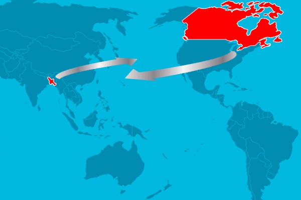 map of world highlighting Canada and Bangladesh