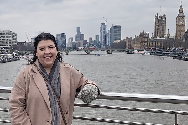 Nadia Stephaniuk standing on bridge in London, England.