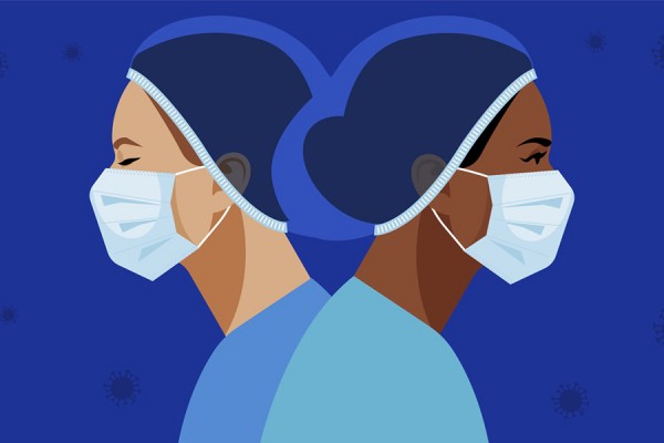 drawing of nurses wearing face masks