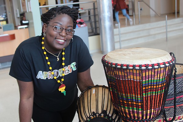 Afrofest patron Percyna Holder admires some of the handiworks on display during the cultural festival.