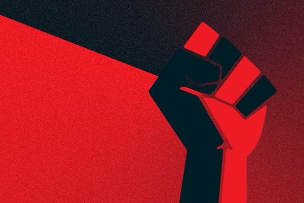 raised fist in red and black