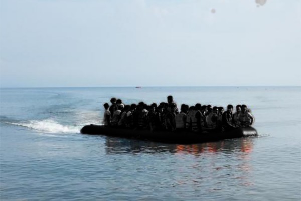 Refugees in rubber boat