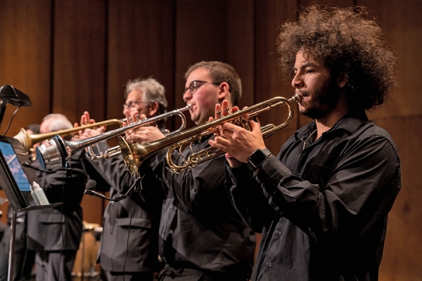 row of trumpeters