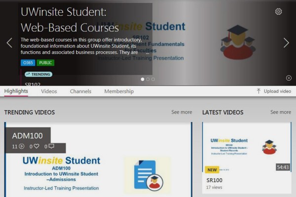 computer screen showing UWinsite training course
