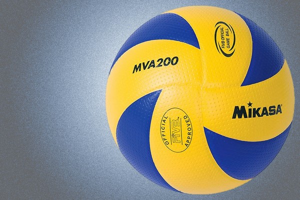 a volleyball in blue and gold