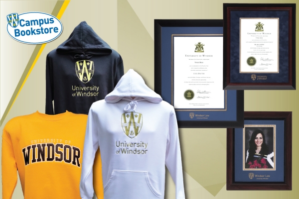 Bookstore goods -- sweatshirts, picture frames, etc.