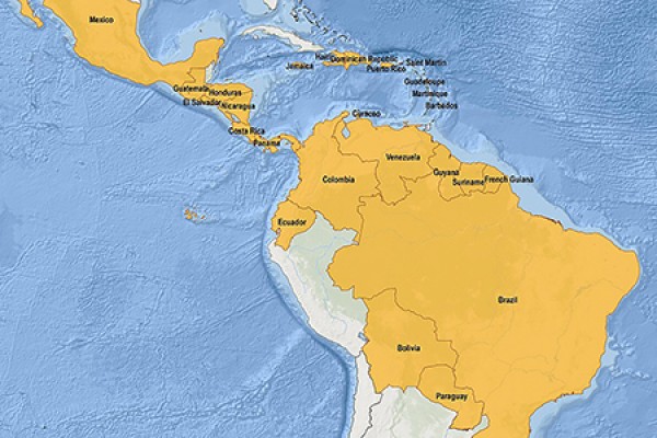 Map indicating instances of Zika virus