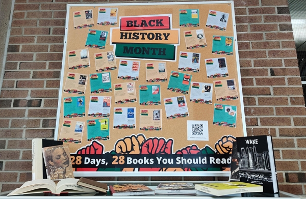 display in the Leddy Library of books reflecting Black History Month