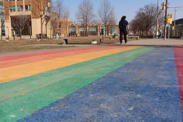 rainbow walkway outside Welcome Centre