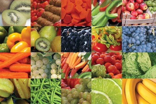 grid of fruits and vegetables