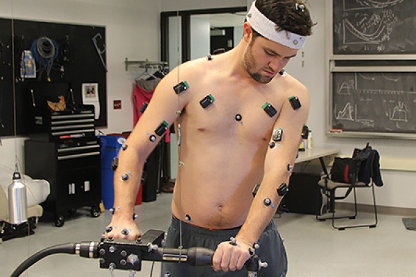 Master’s student Paul Leuty recreates motions for capture by a computer-generated mannequin.
