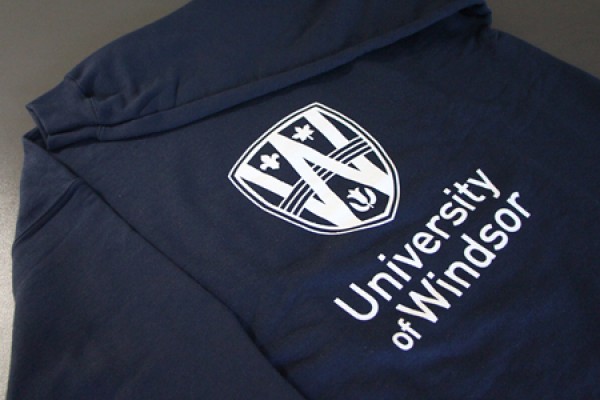 sweatshirt, imprinted with the UWindsor logo