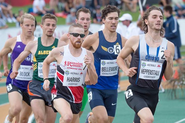Corey Bellemore (second from right) runs in the 800m event at the Canadian Olympic trials.