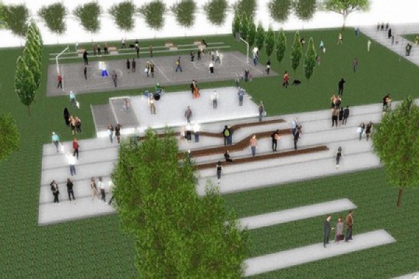 artist’s rendering depicting plans for development of the Campus Commons