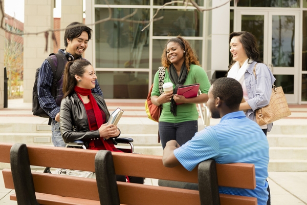 students sharing conversation