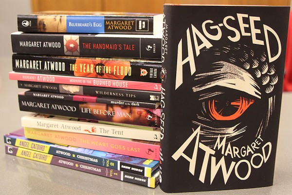 pile of books by Margaret Atwood