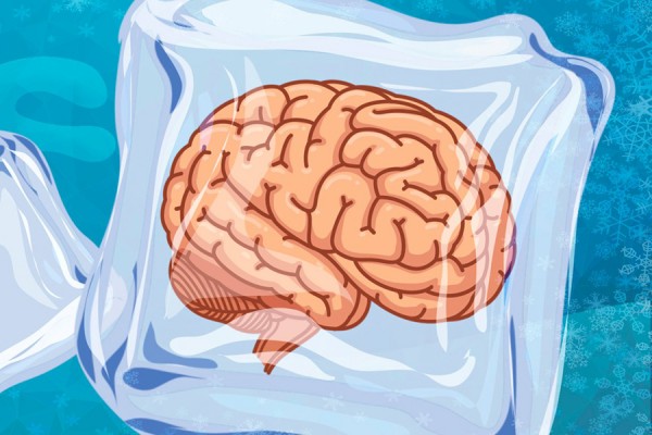 A cartoon brain encased in ice