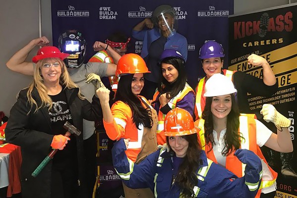 women wearing hard hats