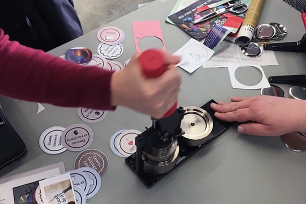 students making buttons