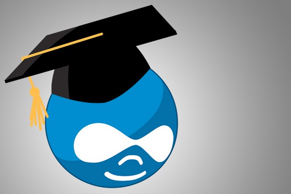 Drupal logo wearing grad cap