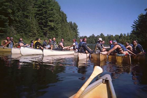 students in canoes