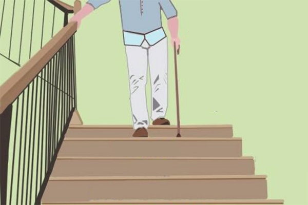 person descending stairs