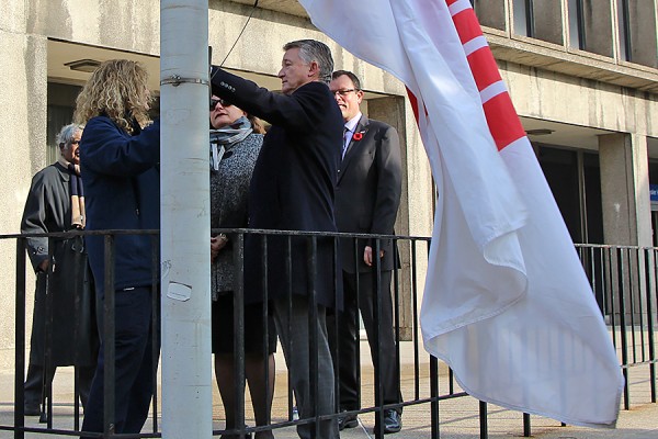 Officials with the University and United Way raised the charity’s flag Friday outside Chrysler Hall.