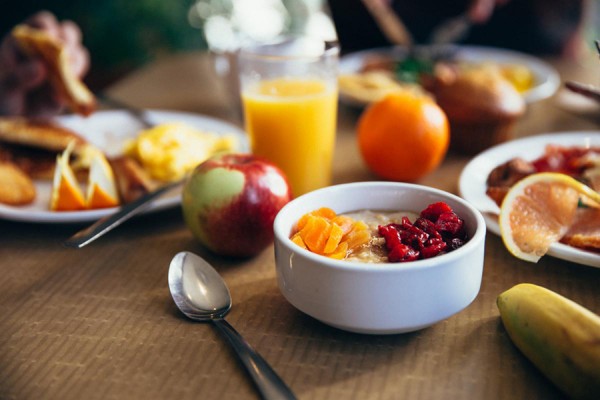 spread of healthful breakfast foods