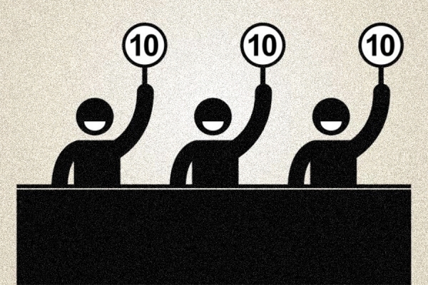 panel of judges issuing cartoonishly high scores