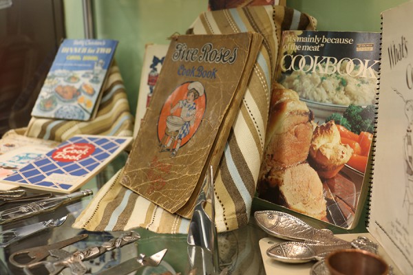 display of old-timey cookery in Leddy Library