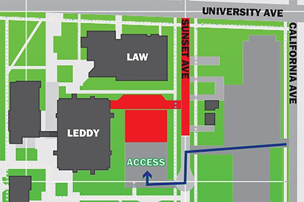 map showing parking lot access