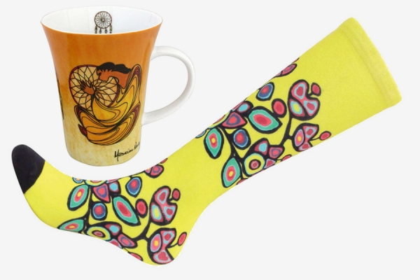 mug and sock with Indigenous designs