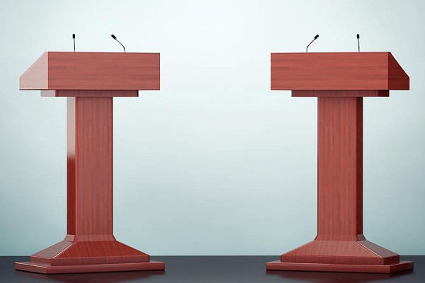 two podiums with mics