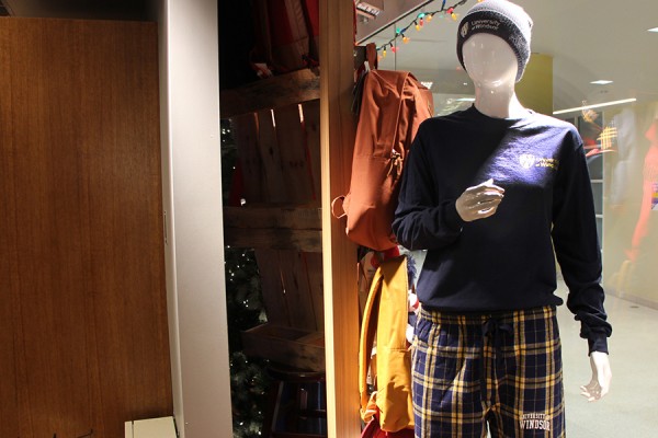 mannequin wearing flannel pants with a long-sleeved T-shirt