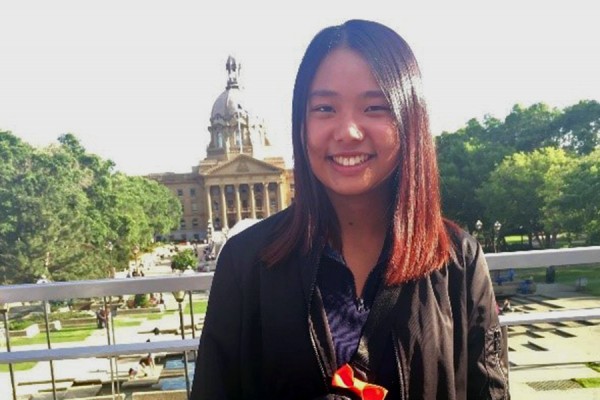 Michelle Quan at the Alberta legislature in Edmonton.