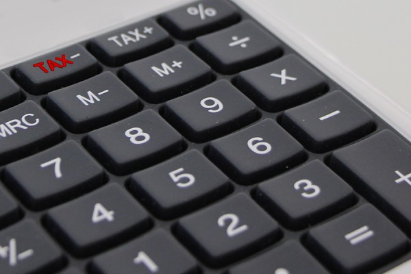calculator with Tax key highlighted in red