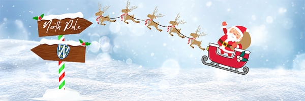 santa flying sleigh toward university