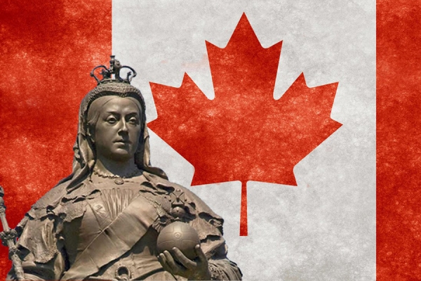 Statue of Queen Victoria before Canadian flag