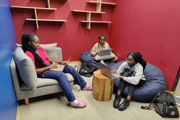 students relaxing in Leddy wellness room