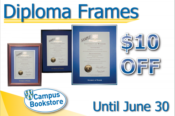 The Campus Bookstore is offering $10 off the list price of any in-stock diploma frame.