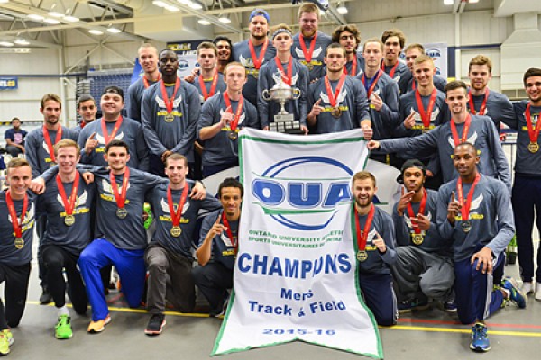 men holding title banner