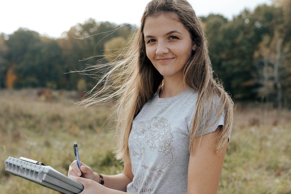 Emily Browne conducting field work