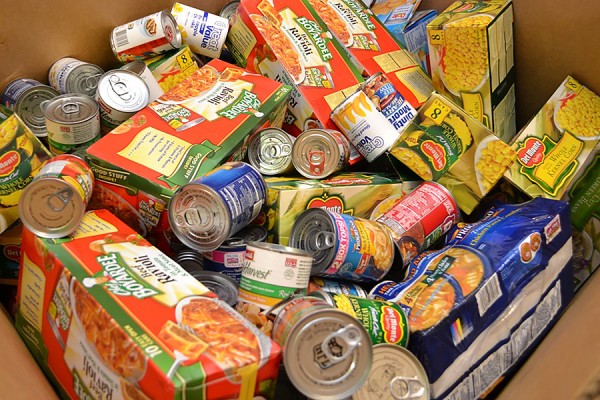 box filled with canned goods