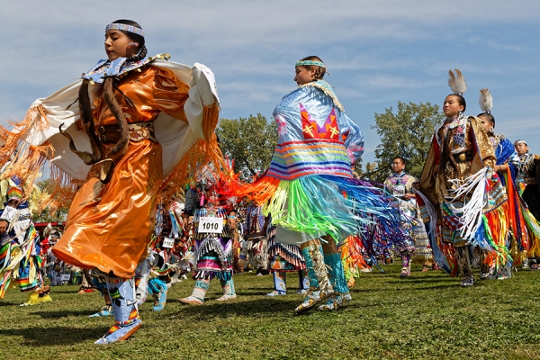 Powwow dancers in shawls