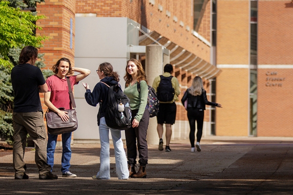 students in clusters outside student centre