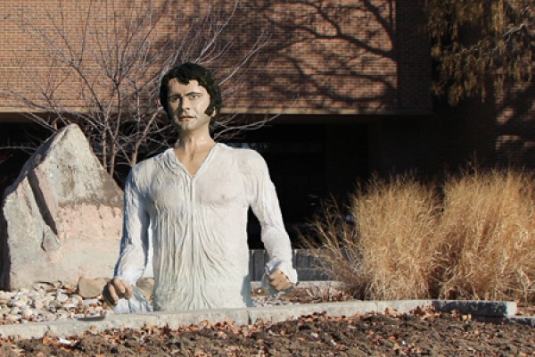 papier mâché sculpture of Colin Firth as Mr. Darcy