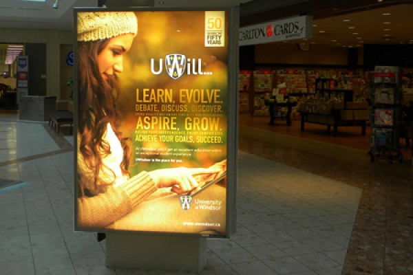 A poster in London’s Masonville Place Mall carries a message about the University of Windsor’s exceptional student experience.