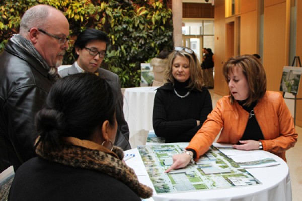 people looking at map